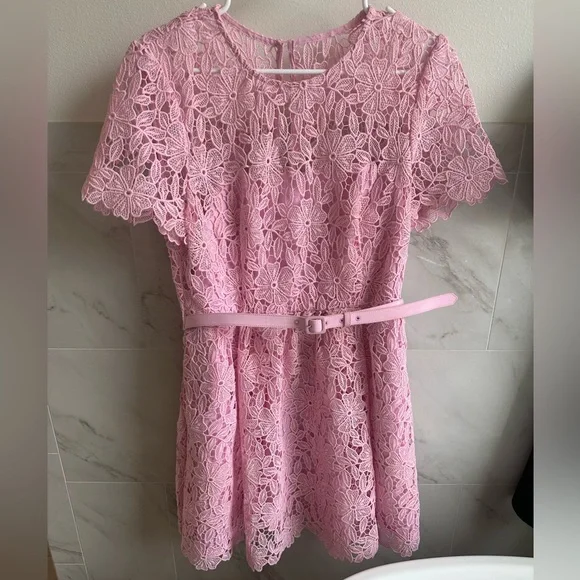 knee length dresses for ladies Riasi Ruffle Mini Dress in Chiffon Baby Pink , V Neck main image 1